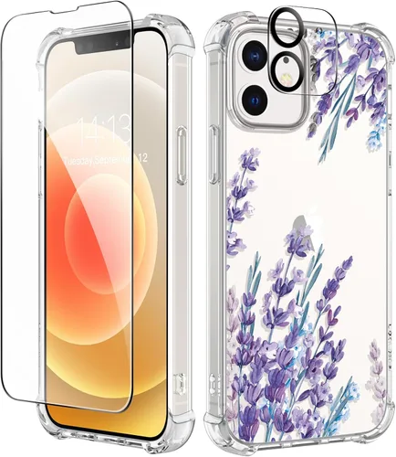Miniatura 26 de GVIEWIN - Funda floral para iPhone 14 de 6.1 pulgadas, protector de pantalla + protector de lente de cámara, no se amarillenta, a prueba de golpes