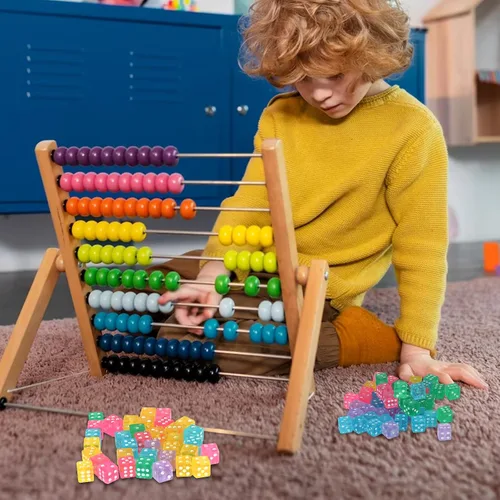 Miniatura 4 de Juego de 100 dados pequeños de 0.197 in con 1 bolsa de terciopelo, juego de dados de 6 caras para fiestas nocturnas de casino y aprendizaje temprano