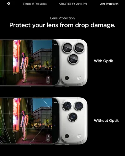 Miniatura 5 de Spigen Protector de pantalla para lente de cámara [GlasTR EZ Fit Optik Pro] Diseñado para iPhone 17 Pro Max iPhone 17 Pro [Compatible con fundas]