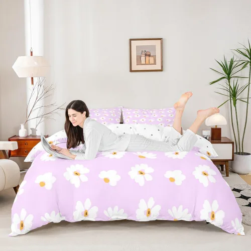 Miniatura 18 de Castle Fairy Juego de funda de edredón con diseño floral de margaritas, tamaño individual, juego de ropa de cama de flores silvestres de dibujos