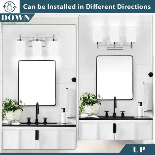 Miniatura 6 de 3-Light Brushed Nickel Bathroom Light Fixtures Over Mirror, Rustproof Brushed Nickel Vanity Light, Modern Bathroom Vanity Lights with Milky White