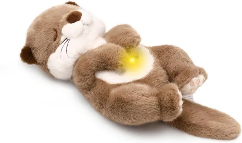 LUKETURE Peluche de nutria respiratoria con movimiento rítmico, luz nocturna suave y ruido blanco, compañero de peluche calmante para relajación,