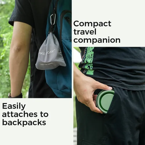 Miniatura 6 de TakeToday 2PCS Collapsible Travel Cup 8 oz - Silicone Foldable Water Cup, BPA-Free with Lid & Waterproof Bag - Drinking Cup Set for Camping