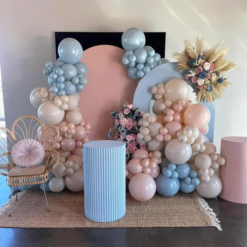 Miniatura 3 de Kit de Arco de Guirnalda de Globos de Género, Globos Rosa Polvoriento y Azul Arena Blanca, Globo Bohemio Rosa Nude para Tema Neutro Baby Shower