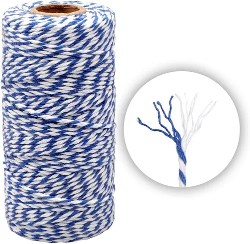 Miniatura 2 de Cordel azul para panaderos de 328 pies, hilo de algodón para manualidades navideñas, color azul oscuro y blanco
