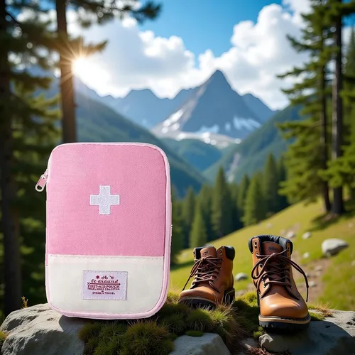 Miniatura 2 de GANPUB 1 bolsa de primeros auxilios rosa – Bolsa vacía de primeros auxilios, mini bolsa médica portátil para acampar al aire libre, senderismo