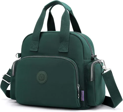 Miniatura 13 de PORRASSO Mochila para mujer, bolso de hombro multifuncional con puerto de carga USB, bolso cruzado de nailon para trabajo, viajes, citas, negro