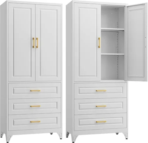 Miniatura 14 de SteeLoong - Gabinete de despensa de cocina, gabinetes de almacenamiento de despensa de metal azul de 71" con puertas y 4 estantes ajustables