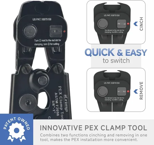 Miniatura 3 de iCrimp Herramienta de trinquete PEX con función de extracción para abrazadera de acero inoxidable de 3/8 pulgadas, 1/2 pulgadas, 3/4 pulgadas, 1