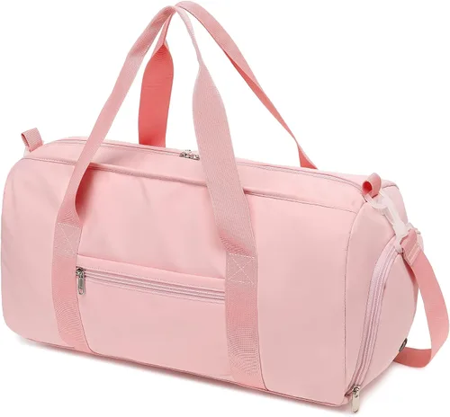 Miniatura 8 de Bolsa de viaje deportiva para gimnasio para hombres y mujeres con compartimento para zapatos, bolsillo húmedo, Rosa (Pure Pink), Bolsa de gimnasio