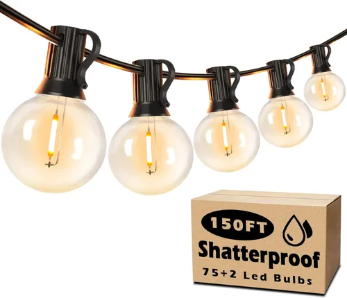 Miniatura 11 de Luces de Cadena LED para Exteriores de 50 Pies Impermeables, Brillantes 2700K, Luces de Cadena para Patio LED con 27 Bombillas Globo G40