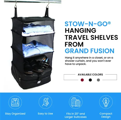 Miniatura 5 de Grand Fusion Housewares Stow-N-Go - Organizador de equipaje y viaje artículos esenciales de viaje cubos de embalaje colgantes con estantes colgantes