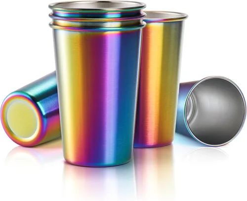 Miniatura 7 de Tosnail Paquete de 6 vasos de acero inoxidable de 16 onzas, vasos de metal irrompibles para niños, adultos