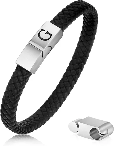 Pulsera de cuero para hombre, regalos de Navidad, cuero de alta calidad, cierre magnético ajustable, pulsera con inicial significativa para hombres,