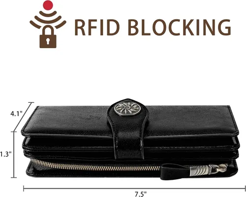 Miniatura 4 de Travelambo Cartera de mujer con bloqueo RFID para tarjetas de crédito, cartera de cuero de gran capacidad