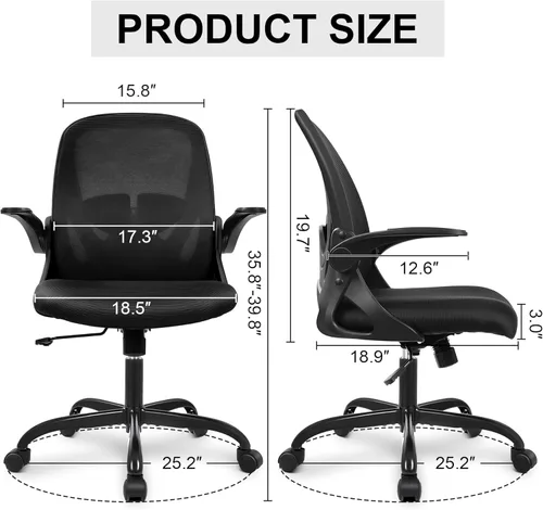 Miniatura 3 de Primy Silla de Oficina Ergonómica Silla de Escritorio con Reposabrazos Abatibles Silla de Escritorio Giratoria de Malla Transpirable para Negro