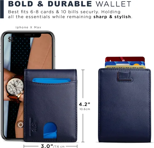 Miniatura 47 de SERMAN BRANDS RFID Blocking Slim Bifold Genuine Leather Thin Minimalist Front Pocket Wallets for Men Billfold Wallet Men Gift