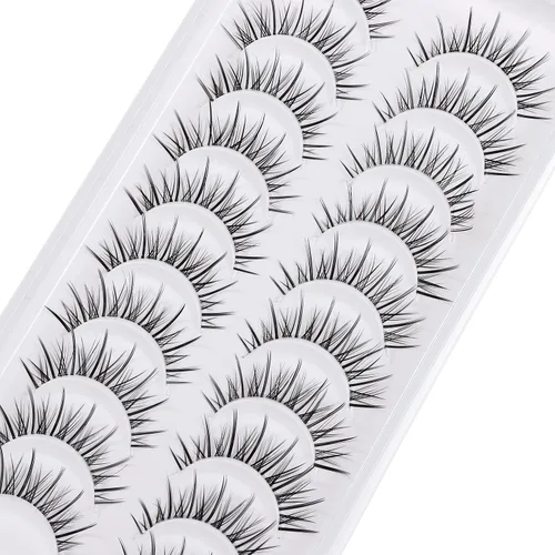 Miniatura 2 de Pestañas de manga de aspecto natural, pestañas de anime japonés coreano, pestañas puntiagudas con banda transparente, pestañas postizas cortas