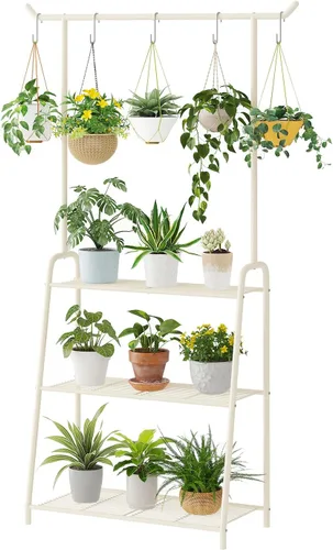 Miniatura 10 de Kitsanery Soporte para plantas para interiores y exteriores, soportes de metal para múltiples plantas, estante colgante de 3 niveles de alto, Negro