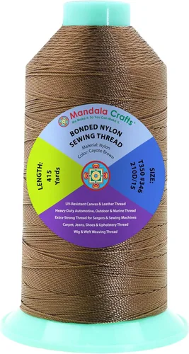 Miniatura 20 de Mandala Crafts - Hilo de nailon para coser cuero, tapicería, mezclilla y para trenzar el pelo; resistente, 1500 yardas, tamaño 69 T70 Marrón