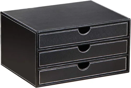 Miniatura 2 de Ayunga Organizador de escritorio de cuero con 3 cajones, suministros de oficina ejecutiva, archivador A4, caja de almacenamiento apilable