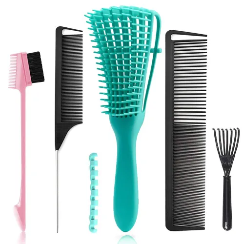Ez - Juego de 5 cepillos desenredantes para el cabello, cepillo desenredante con cepillo de borde, peines de cola de rata para peinar y cortar Juego