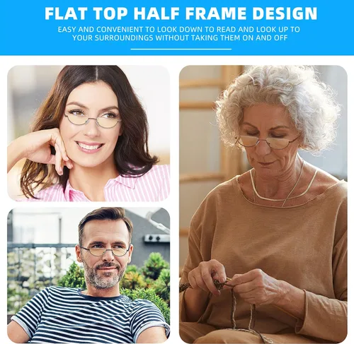 Miniatura 6 de Half Lens Reading Glasses Blue Light Blocking, Half Moon Frame Semi Rim Spring Hinge Readers with Case for Men Women