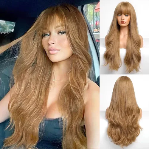 Miniatura 9 de HAIRCUBE Peluca Auburn con Flequillo Cabello Largo con Flequillo Cabello Rojo Apariencia Natural Resistente al Calor Peluca Sintética Juego Diario