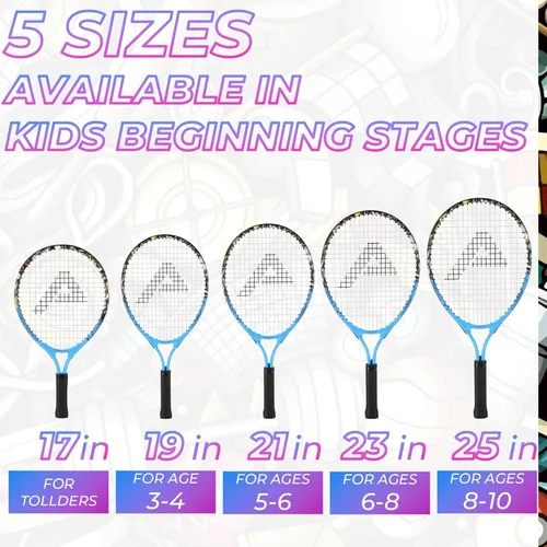Miniatura 2 de AMA SPORT Raqueta de tenis para niños pequeños, kit de iniciación de raqueta de tenis de 17 a 25 pulgadas para niñas y niños con bolsa de nailon azul