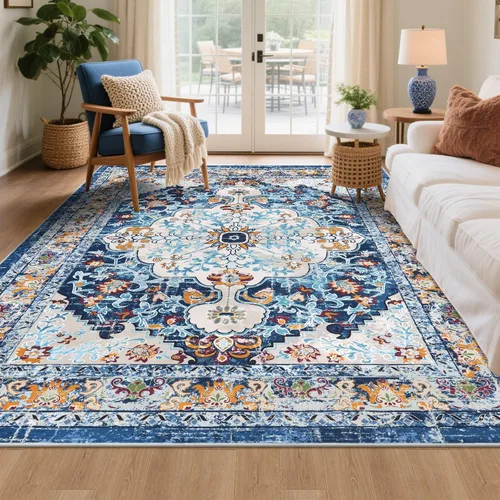 Miniatura 82 de U'Artlines Alfombra de Área Bohemia Lavable, 2x3 Pequeña Suave Antideslizante Vintage Felpudo para Puerta Frontal Interior Alfombra Verde