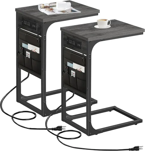 Miniatura 18 de TUTOTAK - Mesa auxiliar en forma de C, mesa lateral para sofá, mesa de sofá con bolsa de almacenamiento, bandeja para TV para sala de estar, Negro