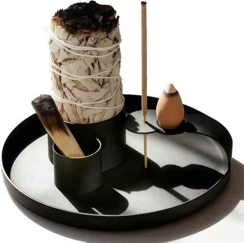 Soporte de incienso 4 en 1, soporte para quemador de salvia, quemador de palo santo, bandeja de captura de cenizas de 5.47 pulgadas, soporte para