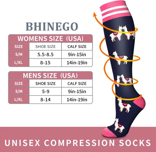 Miniatura 6 de BHINEGO Calcetines de compresión para mujeres y hombres, 7 pares de circulación de 15-20 mmHg, el mejor apoyo para atletismo, correr, ciclismo