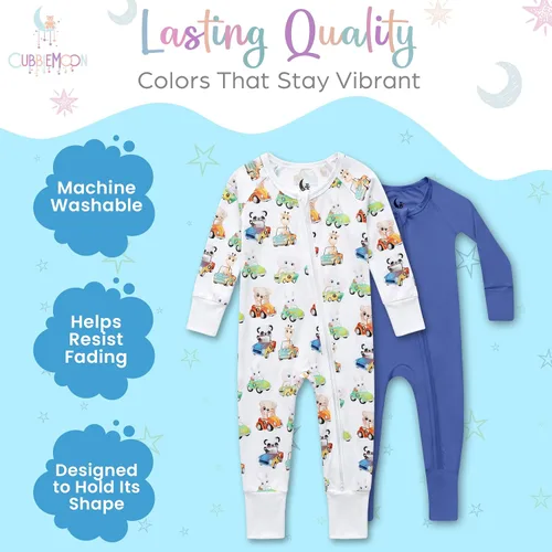 Miniatura 6 de CubbieMoon Bamboo Viscose Baby Pajamas 2 Way Zip for Diaper Change 0 to 24 Month Soft Stretchy Sleeper 2 Pack