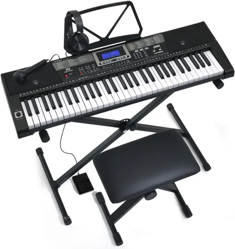 MUSTAR - Teclado de piano, teclado de 61 teclas, piano eléctrico con soporte, teclado sensible al tacto, piano de 61 teclas para principiantes,