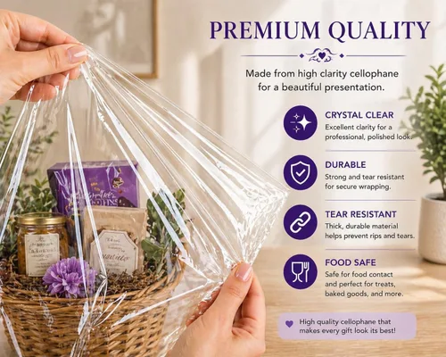 Miniatura 3 de Bolsas de celofán transparente para canastas de Purple Q Crafts, paquete de 20 unidades, envoltura grande de celofán transparente para canastas