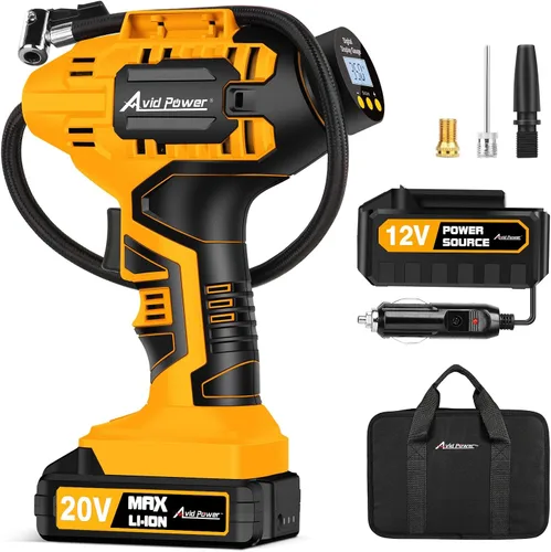 Miniatura 9 de Avid Power Compresor de aire inalámbrico para inflador de neumáticos, bomba de neumáticos de automóvil de 20 V con adaptador de 12 V CC, compresor