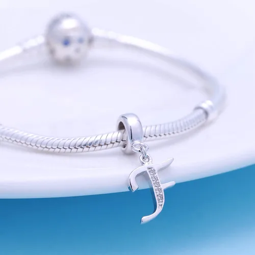 Miniatura 30 de ABUN Abalorio de plata de ley 925 con letra A a la Z, espaciador de inicial, con circonita cúbica transparete colgante, auténtica, para pulseras