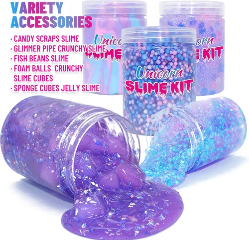 Miniatura 2 de Kit de slime de unicornio para niñas de 4 a 12 años, suministros para hacer slime de mantequilla, confeti de caramelo, crujiente y crujiente, espuma
