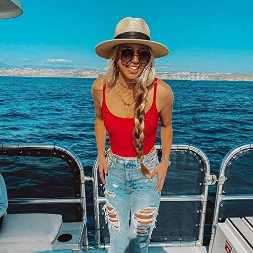 Miniatura 7 de FURTALK Womens Mens Wide Brim Straw Panama Hat Fedora Summer Beach Sun Hat UPF Straw Hat for Women