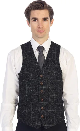 Miniatura 7 de Gioberti Chaleco de tweed formal de 6 botones para hombres