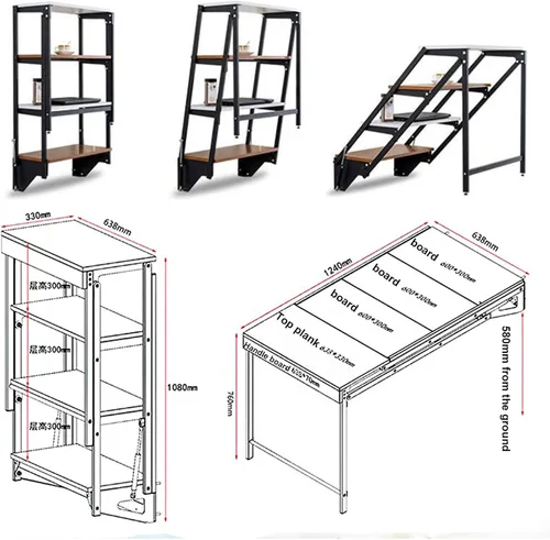 Miniatura 3 de Escritorio de pared multifuncional plegable para computadora portátil, estación de trabajo de escritura con compartimentos de almacenamiento, ahorro