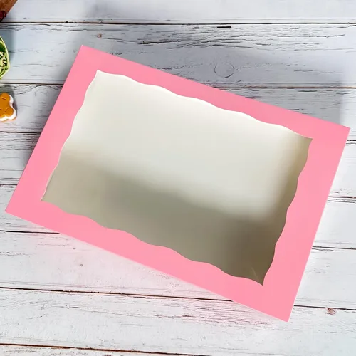 Miniatura 5 de Paquete de 15 cajas de pastelería rosa para panadería de 12 x 8 x 2.5 pulgadas, donas grandes, magdalenas, cajas de galletas con ventana de PVC