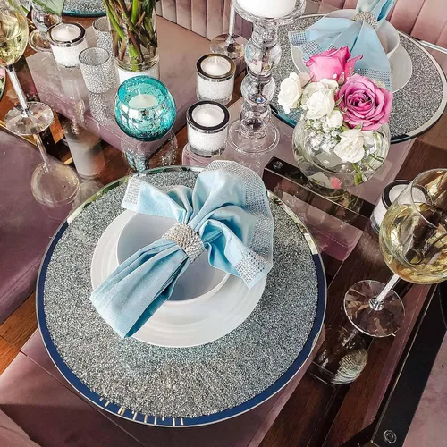 Miniatura 2 de Regent - Cargador redondo, único, dramático, servidor de plato de cena con espejo de vidrio, para mesas de comedor formales, eventos, bodas, plata