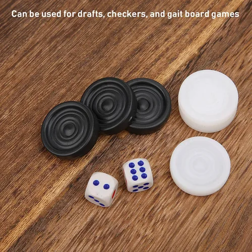 Miniatura 3 de Damas de plástico, 0.866 in negro blanco backgammon damas internacional portátil chips piezas conjunto para niños
