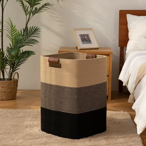 Miniatura 7 de Cesta de Ropa Sucia 96L Extra Grande Cesta de Lavandería, Cesta Tejida para Mantas, Cesta de Almacenamiento Tejida de Algodón con Asas para Sala
