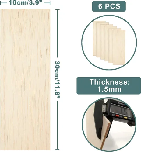 Miniatura 2 de CRAFTIFF Hojas de madera de balsa piezas de madera finas sin terminar para manualidades de 1/16 de grosor, 12 x 4 pulgadas, paquete de 6