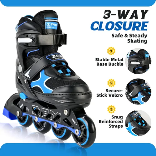 Miniatura 3 de 2PM SPORTS Patines en línea para niños y niñas, niños de 5 a 8 a 12 años, 4 a 6, 6 a 12 años, con ruedas iluminadas, cuchillas ajustables para Azul