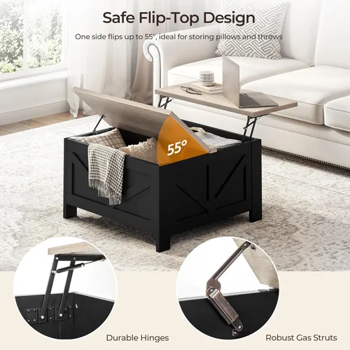 Miniatura 9 de Yaheetech - Mesa de centro con superficie superior abatible con almacenamiento, mesa de café cuadrada para sala de estar, mesas centrales de 31.5