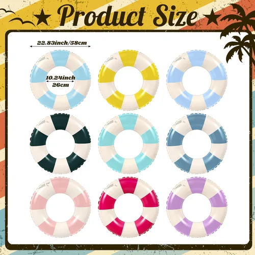 Miniatura 3 de Lenwen 9 tubos interiores clásicos a rayas para piscina, tubos de piscina con impresiones divertidas, tubo inflable para piscina, flotadores